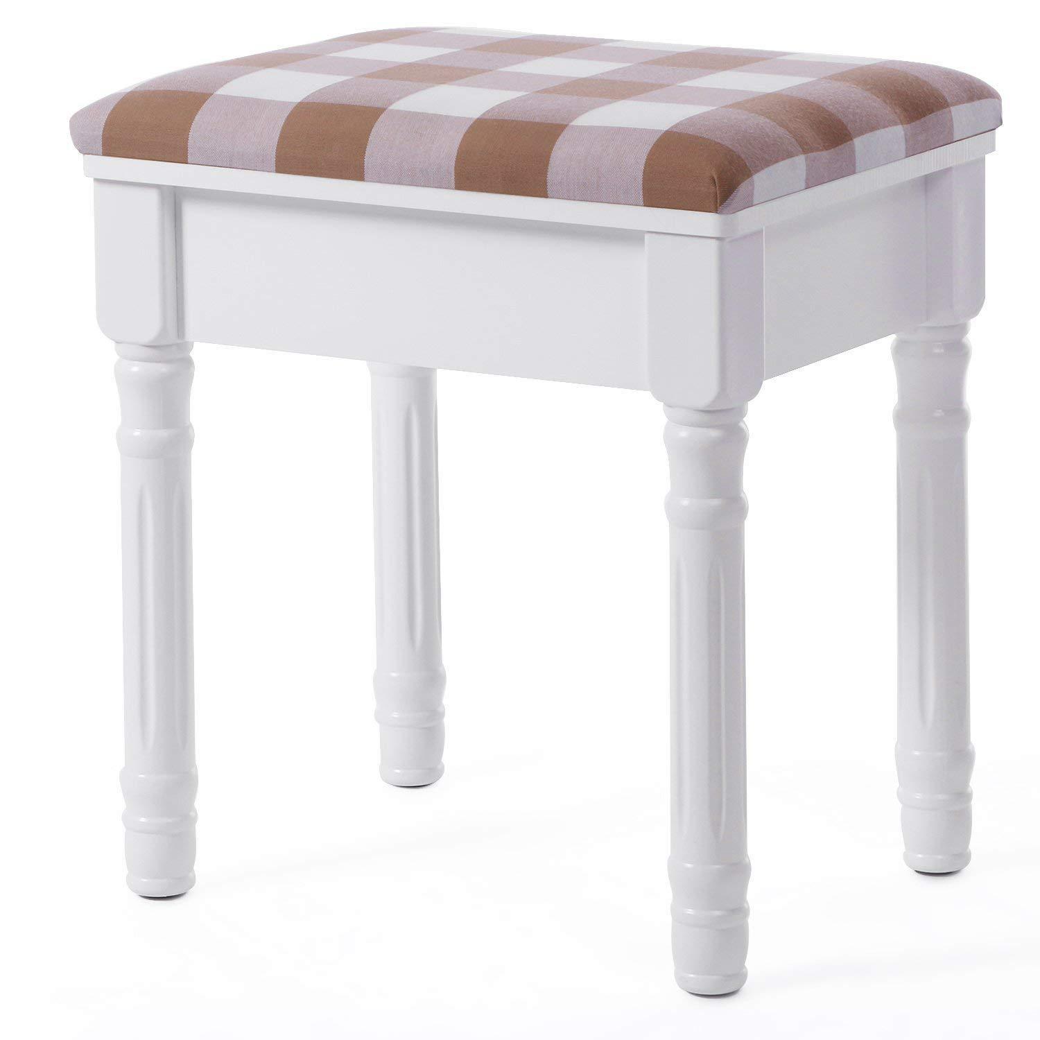 北欧实木腿凳子布艺格子梳妆凳现代简约美甲凳琴房卧室钢琴凳