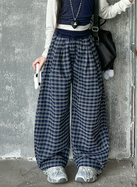 女童春秋款格子阔腿裤2025新款儿童秋季休闲直筒弯刀裤中大童裤子