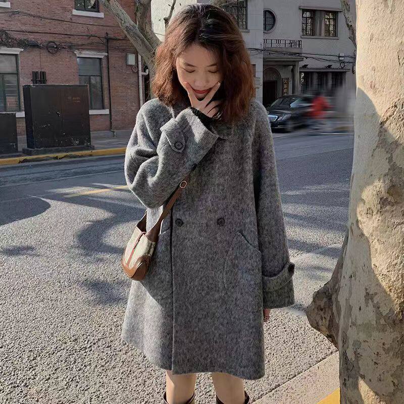 新款小香风双面羊绒大衣女秋冬高端a版斗篷赫本加厚羊毛呢外套