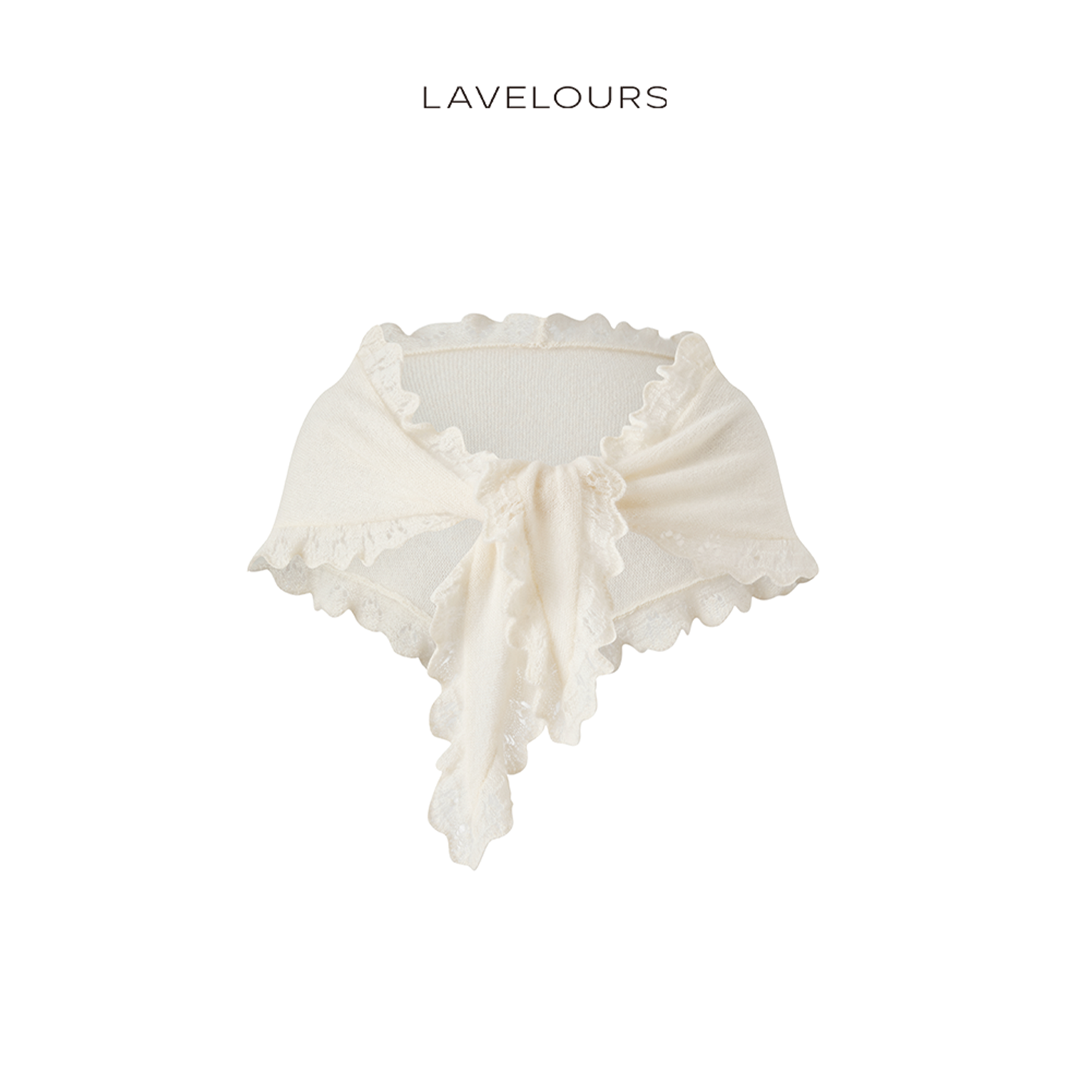 LAVELOURS 手工勾花真丝羊绒三角披肩外搭