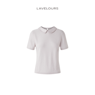 真丝拼接领短袖 上衣 高支羊绒羊毛混纺毛衫 LAVELOURS早春新款