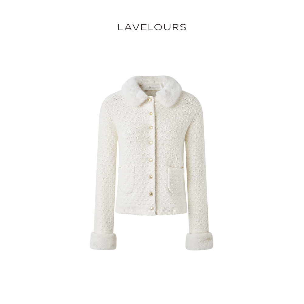 LAVELOURS 可脱卸水貂毛毛领开衫毛衣 佰分佰羊毛外套