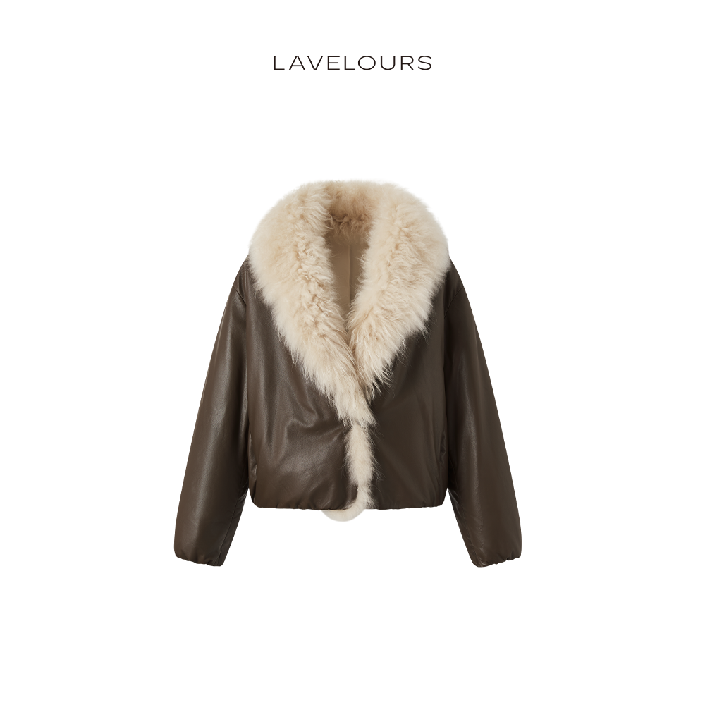 LAVELOURS  冬季新款山羊绒大毛领轻薄柔软绵羊皮鹅绒服