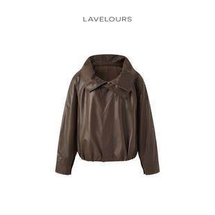 LAVELOURS 早春新款A级羔羊皮花瓣领皮衣外套宽松版雪茄棕