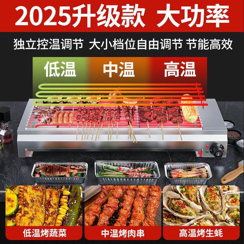 2025新款电热烧烤炉商用无烟家用插电式烤羊肉串生蚝夜市摆摊炉子