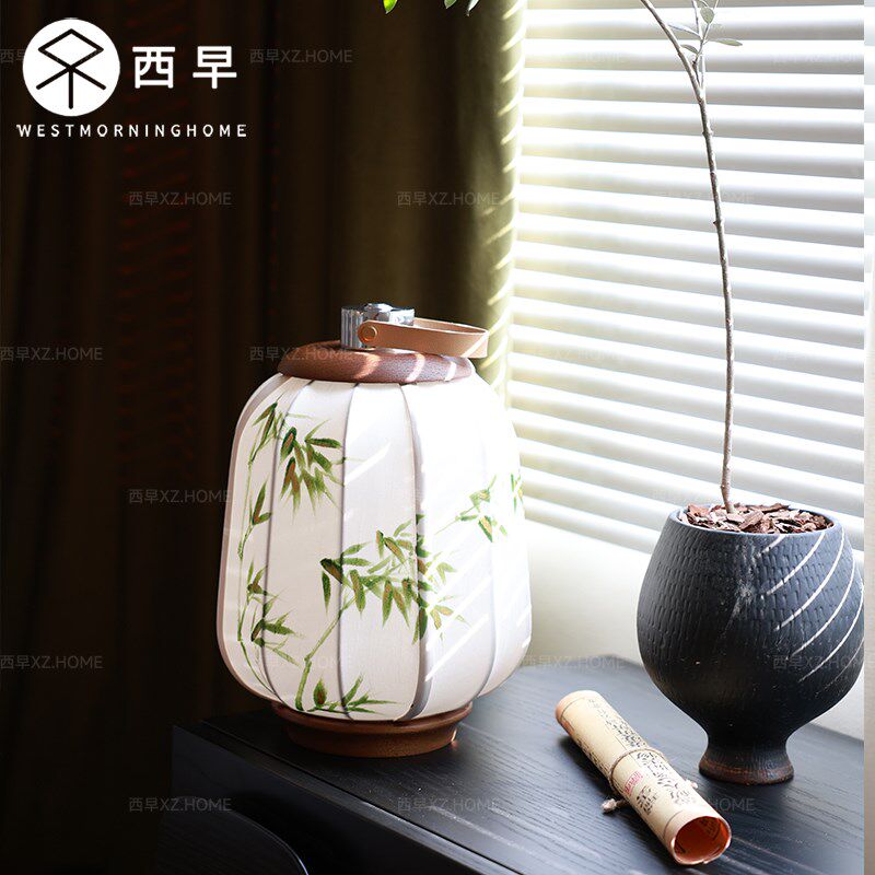 新款花鸟竹手提宫灯新中式复古布艺台灯床头灯卧室夜灯高级充电灯