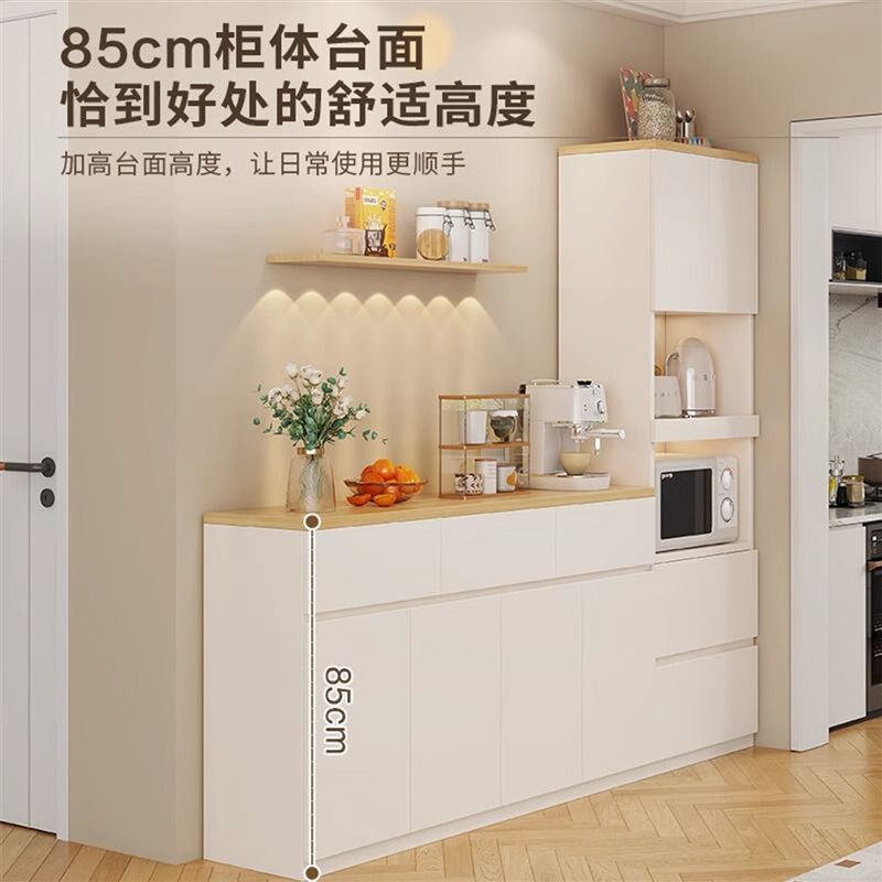 实木餐边柜靠墙一体储物柜客厅家用小户型奶油风收纳柜高低组合柜