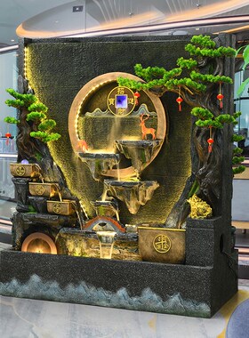 精选水幕墙流水屏风客厅假山循环水双面喷泉招财风水轮办公室装饰