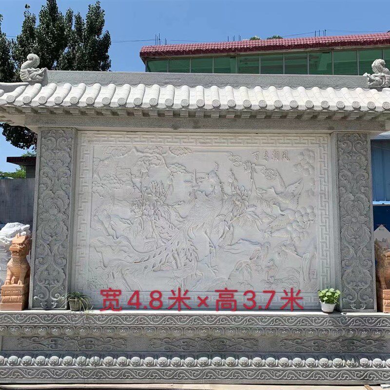 浮雕石雕青石板晚霞红九龙影壁墙壁画中式背景墙屏风中式屏风装饰