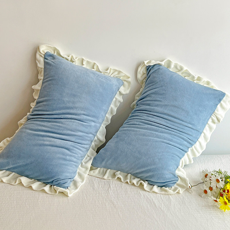 牛奶珊瑚绒枕套一对装加厚花边款绒枕头套单个枕芯套内胆套罩冬季