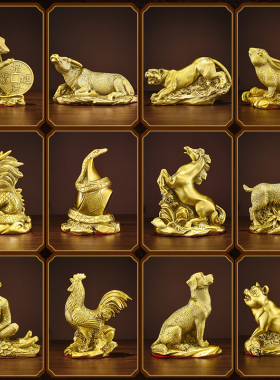 铜十二生肖摆件全套12生肖鼠牛虎兔龙蛇马羊猴鸡狗猪可爱铜工艺品