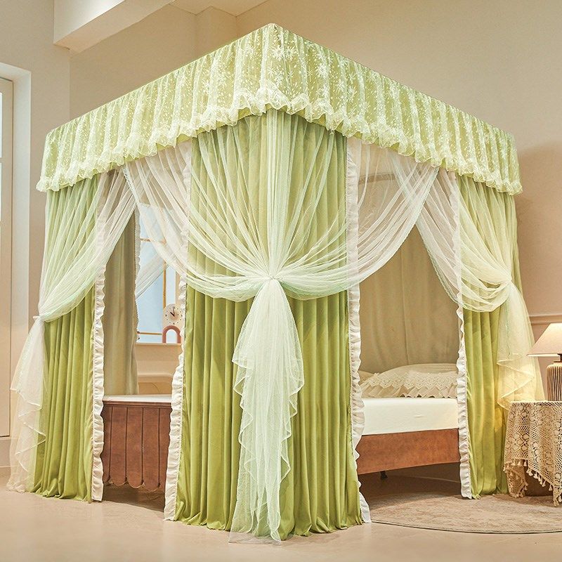 精选新款双层遮光床帘蚊帐一体式三开门布帘家用宫廷落地公主卧室