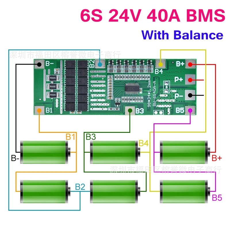 6串 三元24V 40A带均衡锂电池保护板集成 BMS 6S 40A户外太阳能板