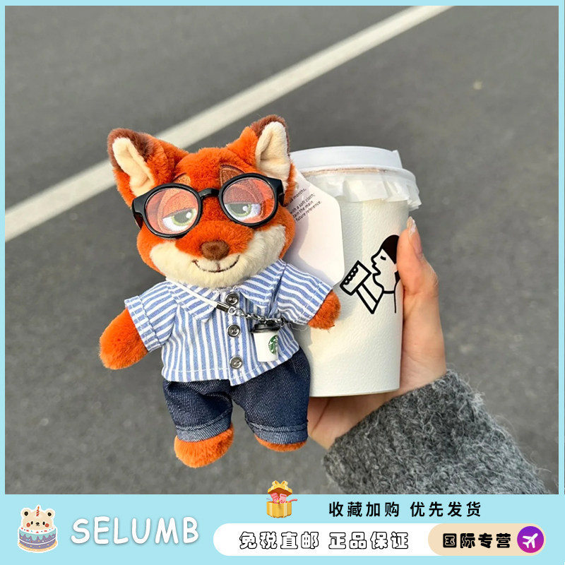 日本SELUMB狐狸尼克毛绒挂件条纹衬衫牛仔裤杯子钥匙圈包包挂件