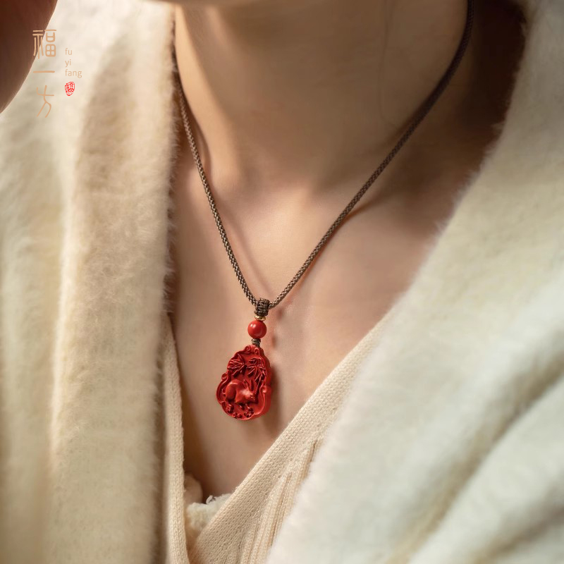 福一方天然朱砂十二生肖吊坠项链