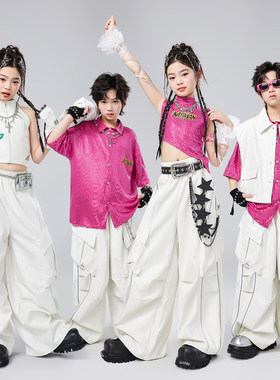 街舞儿童潮服白色皮衣女童爵士舞演出服幼儿jazz男童嘻哈潮流套装