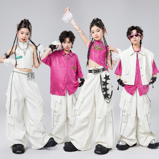 街舞儿童潮服白色皮衣女童爵士舞演出服幼儿jazz男童嘻哈潮流套装