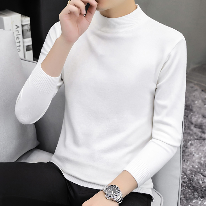 秋冬纯白色高领毛衣男士秋针织打底衫潮流修身百搭内搭毛线1117u