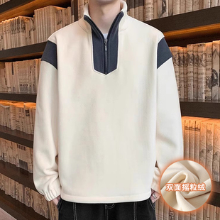 半拉链立领卫衣男季 潮牌宽松撞色双面上衣1015e 加绒加厚打底衫
