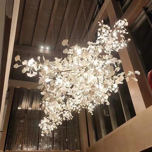 后现代北欧艺术吊灯餐厅展厅样板房网红银杏叶吊灯陶瓷全铜吊灯