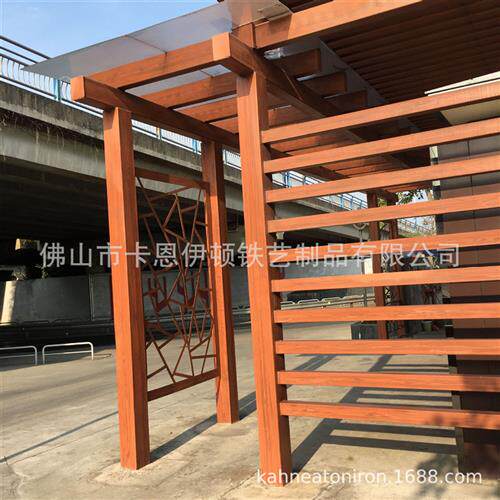 户外异形仿木纹长廊不锈钢凉亭铝合金廊架阳光房格栅厂家加工安装