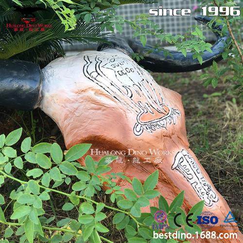 商场酒吧室内外美陈挂件摆件仿真牛头骨架模型自贡恐龙厂家定制.