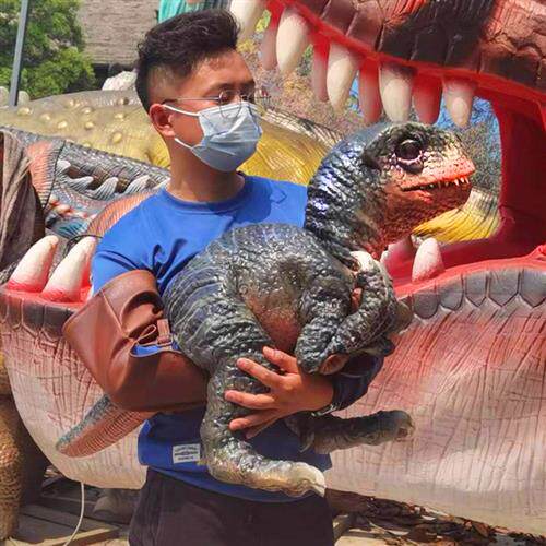 大型仿真恐龙手偶迅猛龙宝宝怀抱恐龙模型关节可动发声景区吸人气