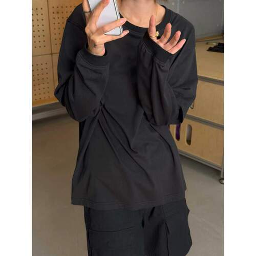 琴仔 假两件圆领宽松T恤小众设计感简约百搭显瘦休闲上衣女Y08