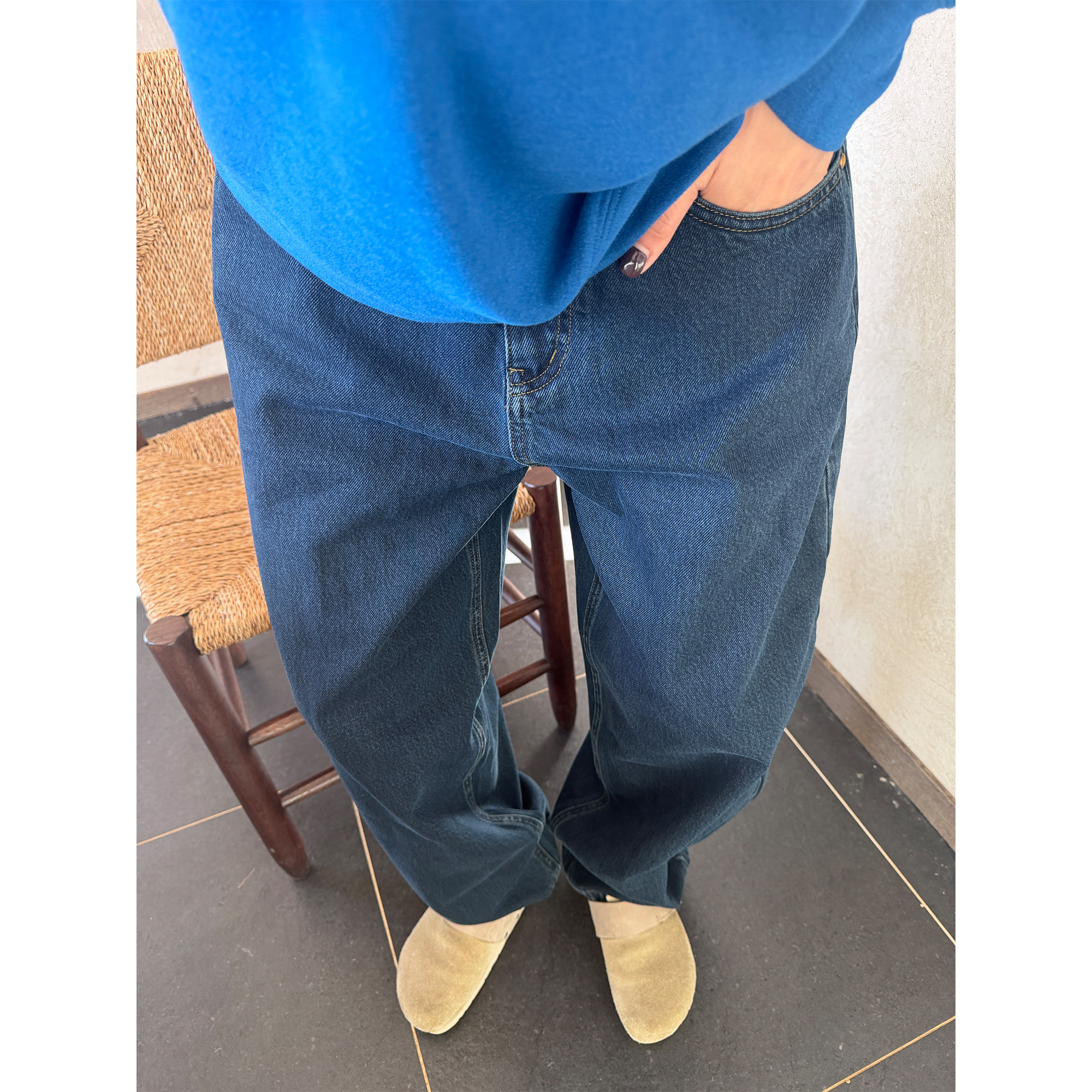 琴仔 复古水洗蓝直筒牛仔裤宽松显瘦百搭休闲长裤女 9275