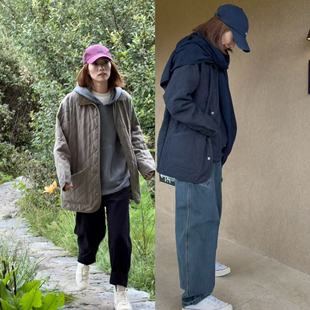 琴仔 茶绿色猎装菱格夹棉翻领外套秋冬保暖3M新雪丽棉棉服女Q536