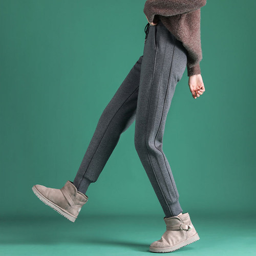 新款春秋季纯棉休闲风灰色运动裤