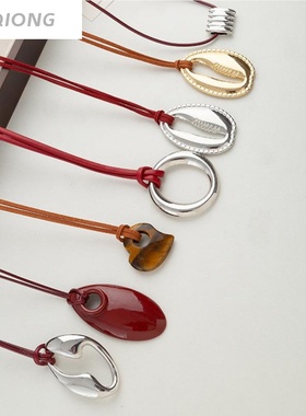 时尚潮酷网红皮绳款毛衣链个性眼镜梳子爱心锁骨链气质长款项链女