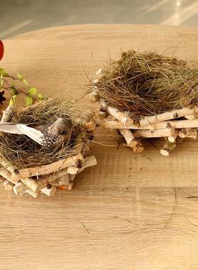 森系院田园桦树枝阳稻草鸟窝鸟蛋鸟屋陈列布景装饰小道具庭户外台