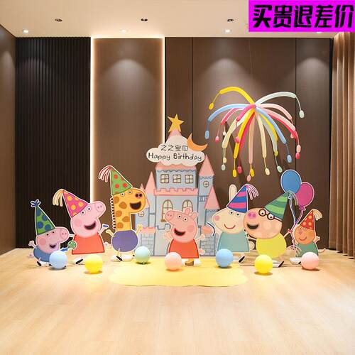 小猪佩奇乔治主题儿童生日派对气球宝宝周岁装饰场景布置背景kt板