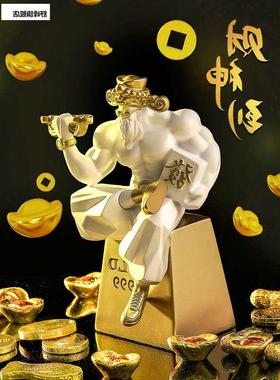 玻璃钢大型肌肉财神爷比心财神几何潮玩酒吧商场网红新品引流雕塑
