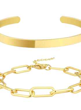 2024百搭外贸设计感袖口手链套装 古巴链叠戴手链 女士聚会礼物