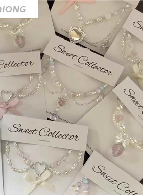 甜美爱心蝴蝶结珍珠项链韩系小清新气质锁骨链少女心时尚颈链项饰