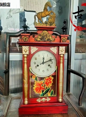 新款马头钟老物件年代老上海座钟表个人收藏农家乐影视道具摆件