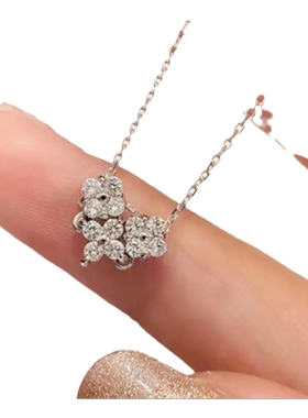 韩版新款镀18k金钻石项链女心形一款两带满钻锆石爱心吊坠锁韩版