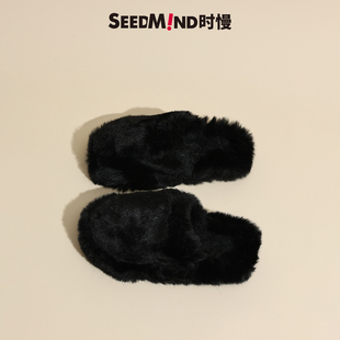 时慢包头毛毛拖鞋女外穿2025新款冬家居白色厚底毛绒绒保暖棉拖鞋