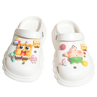 时慢海绵宝宝洞洞鞋女款加绒eva小码33码大童可爱女童棉拖鞋外穿