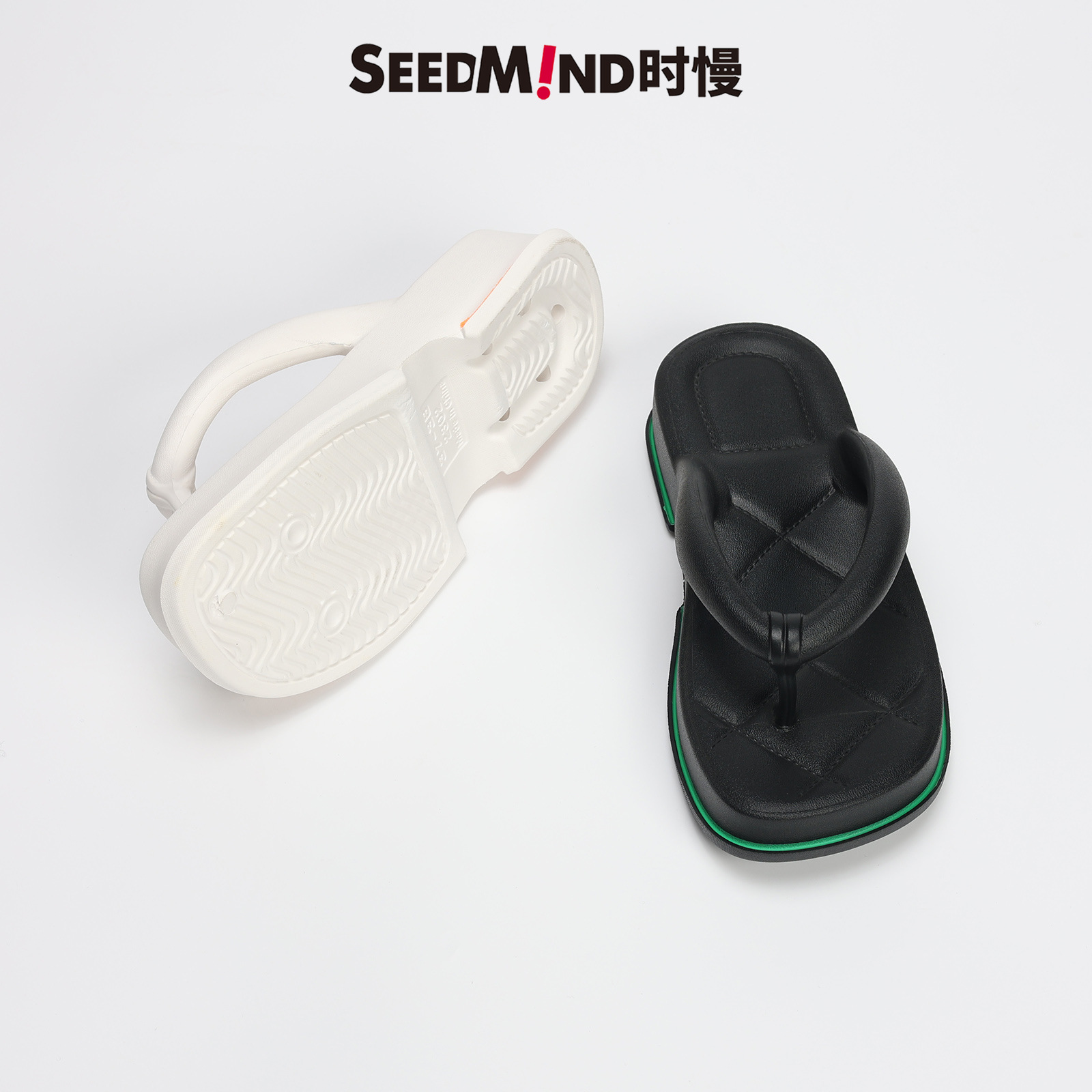 时慢SEEDMIND新款厚底面包人字拖鞋女夏外穿夹脚夹趾海边沙滩拖鞋