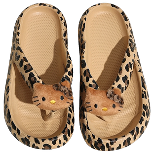 时慢厚底一体人字拖鞋女夏天外穿豹纹辣妹kt夹脚凉鞋女款2025新款