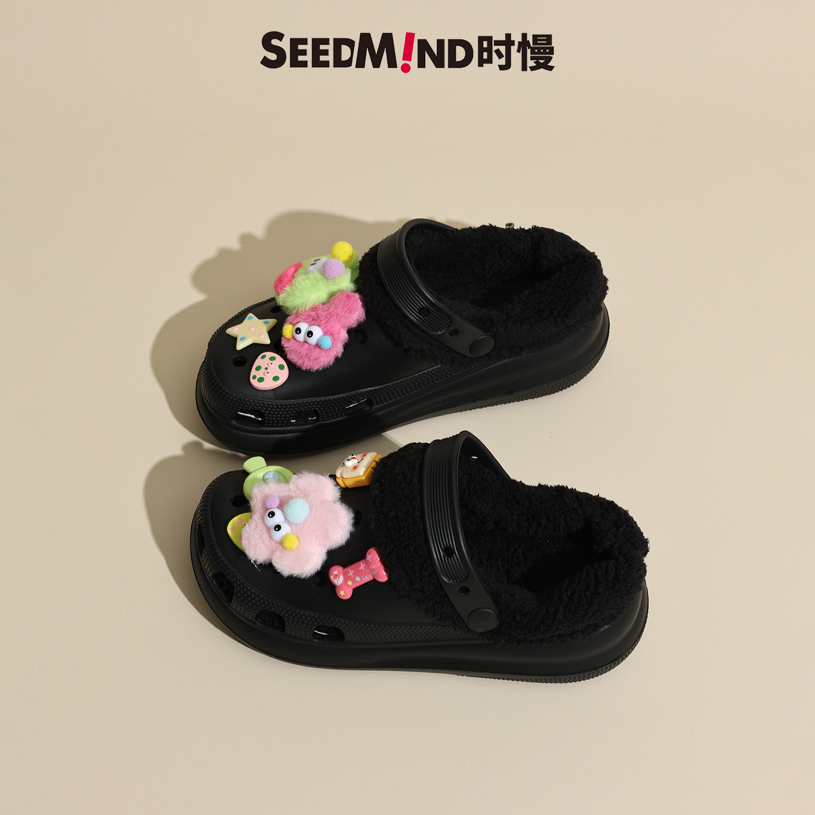 泡芙洞洞鞋加绒可拆卸搞怪毛绒厚