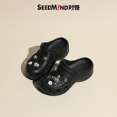 白色厚底ins赶海沙滩拖鞋 时慢增高云朵洞洞鞋 eva一体式 女夏外穿