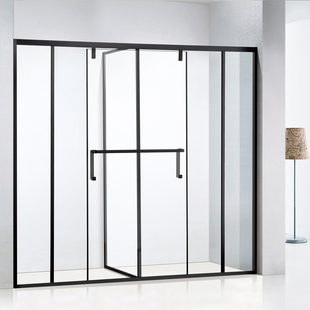 霸氏T字型移门淋浴房极窄304不锈钢卫生间玻璃一门两用隔断定制