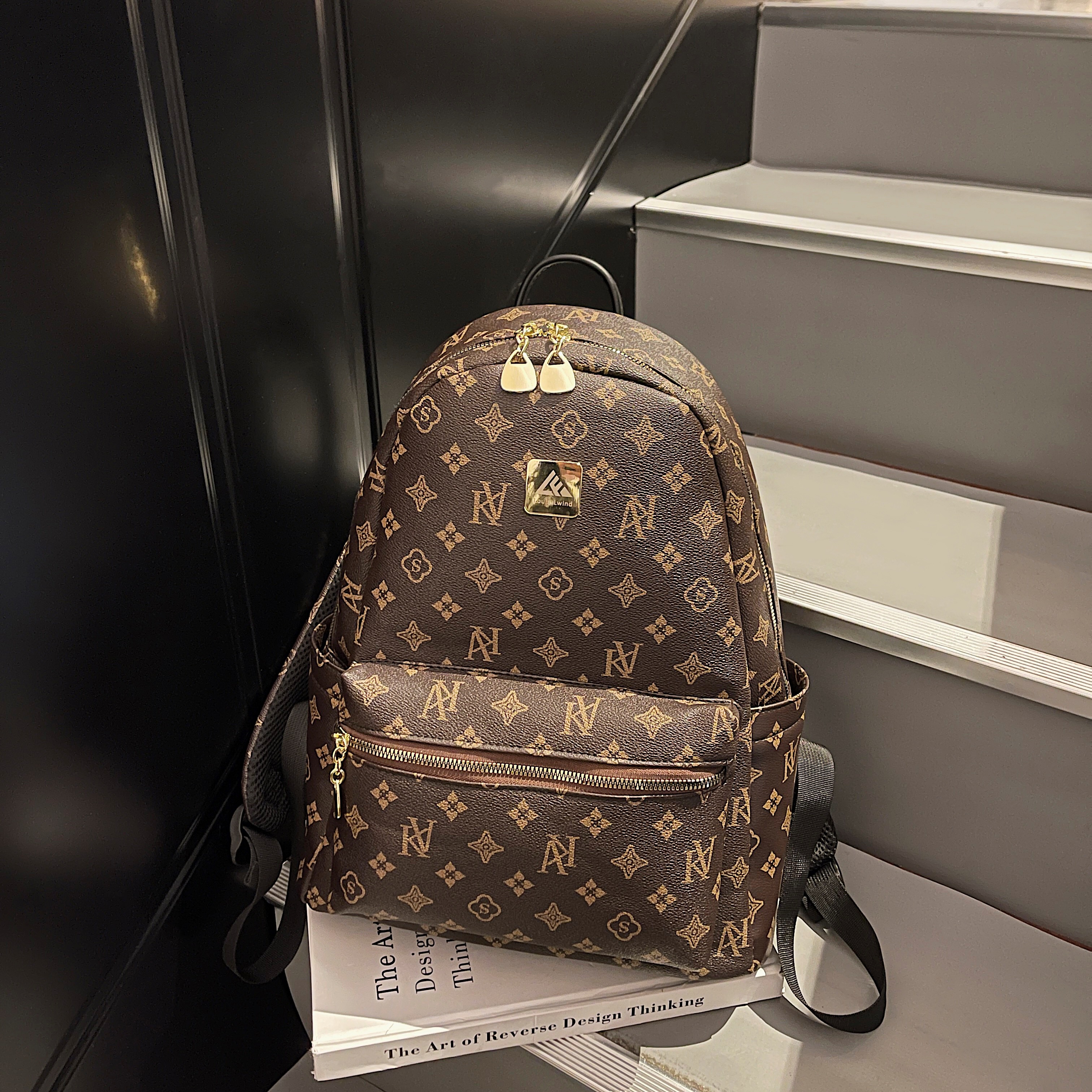 气质通勤风双肩包大容量字母印花背包2025新款高颜值时尚百搭书包