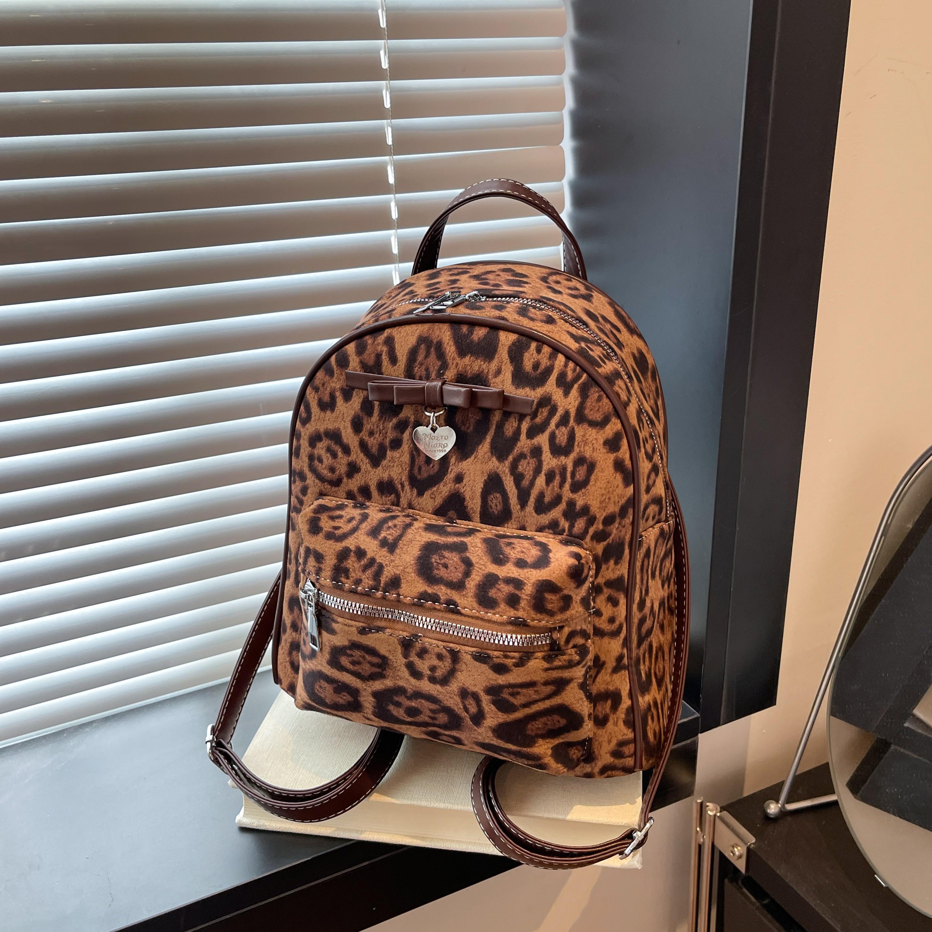 豹纹双肩包女2025新款时尚复古