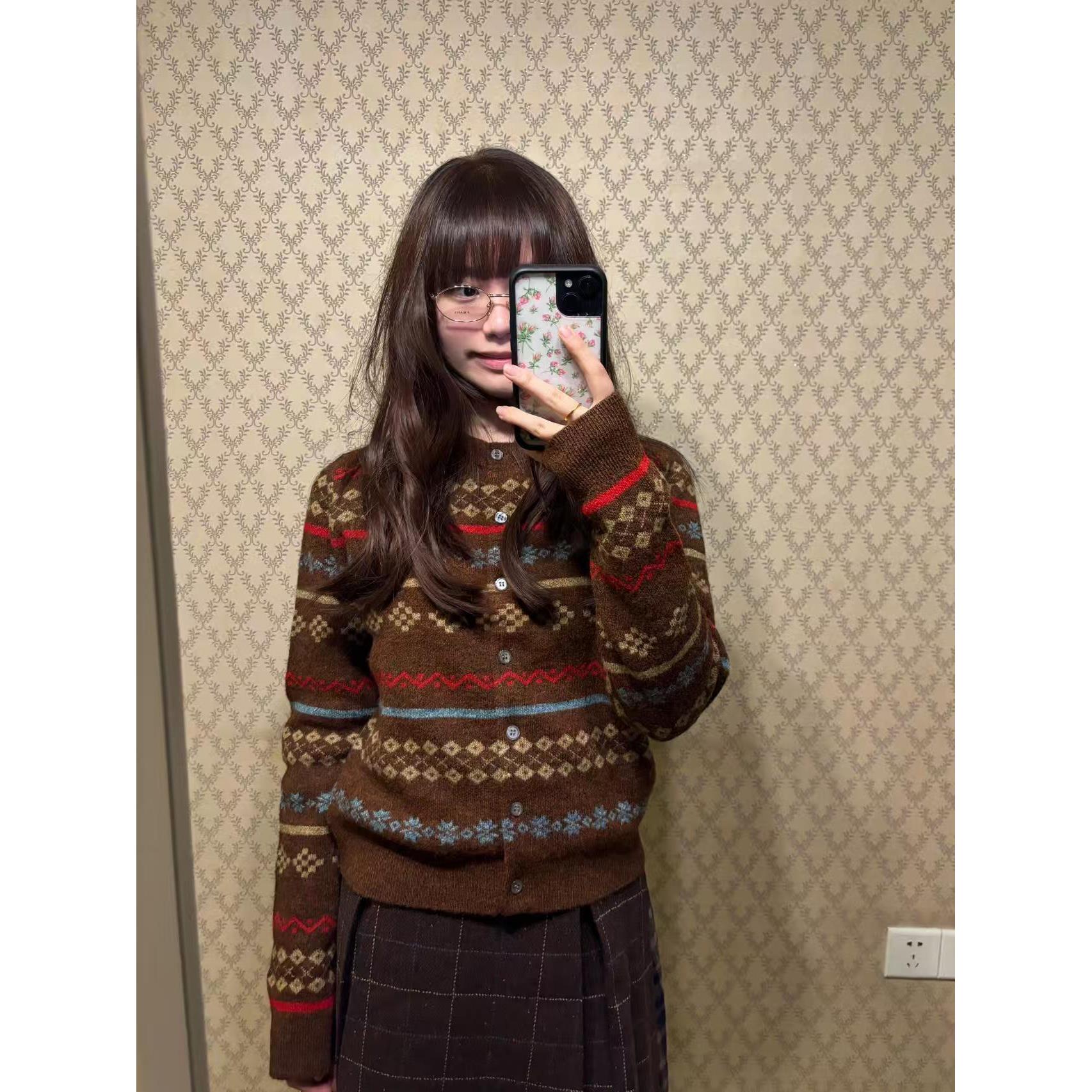 圣诞节氛围感费尔岛复古毛衣女秋冬2025新款内搭针织开衫短款外套