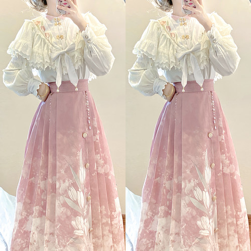 设计师的礼物原创郁金香汉服国风改良汉元素新中式马面裙秋冬套装